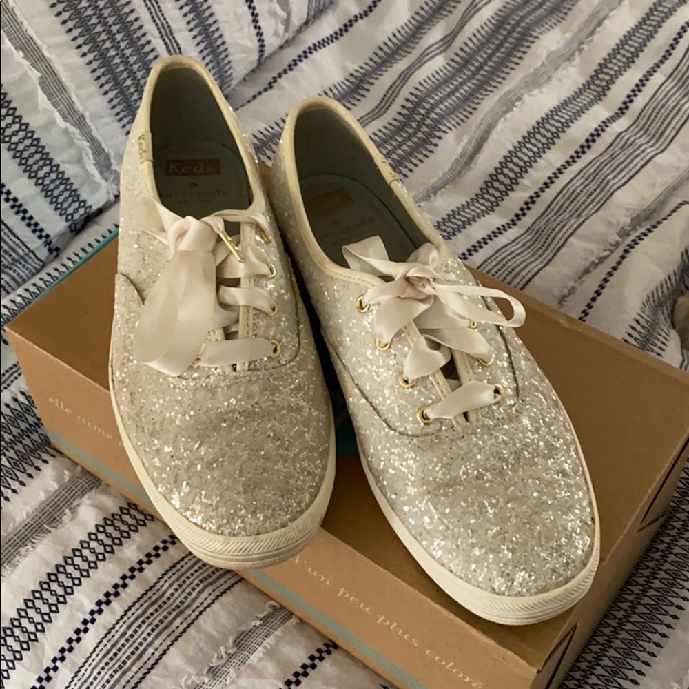 Keds Kate spade Glitter cream shoes.